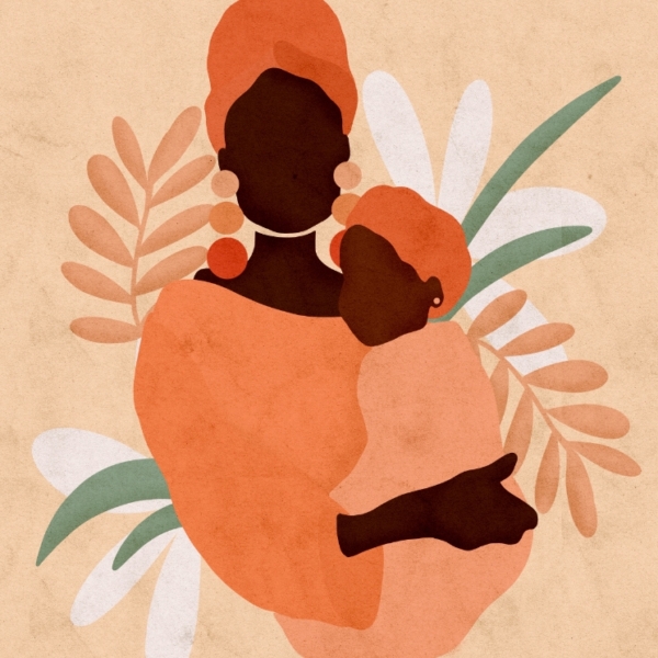 Illustration of a black woman holding a child