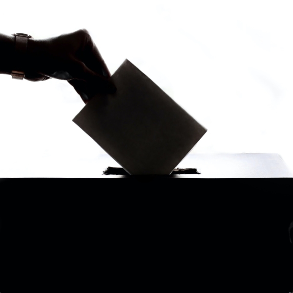 Person placing ballot in box
