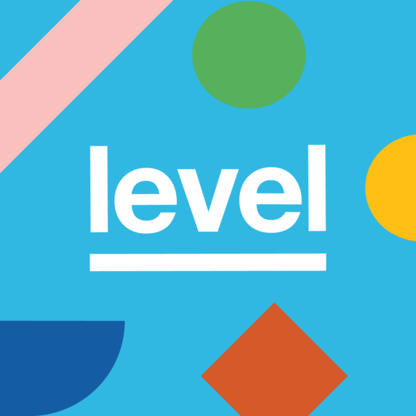 Level program logo against blue background