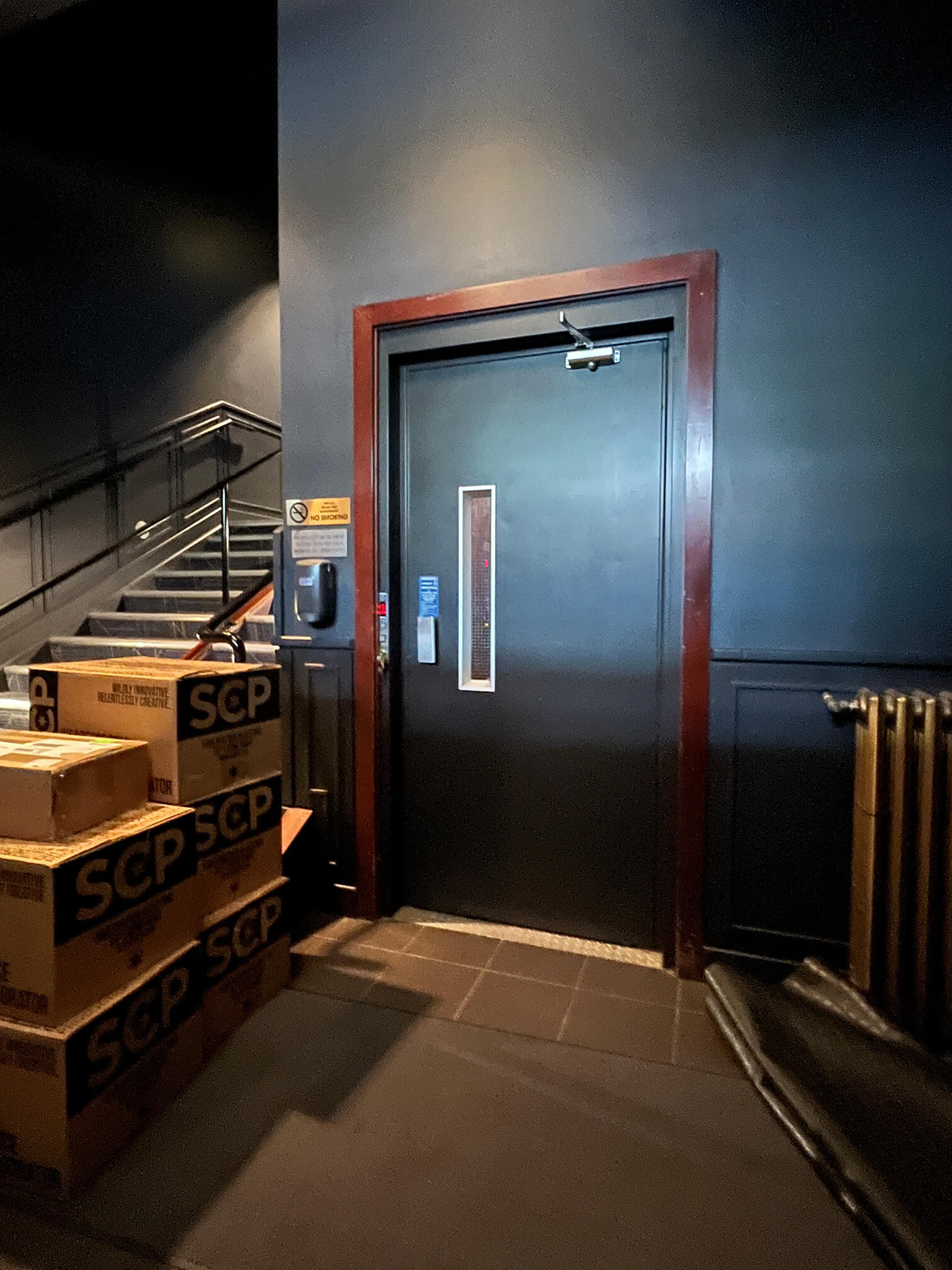 Exterior view of the platform lift on the first floor of the Commodore Ballroom.