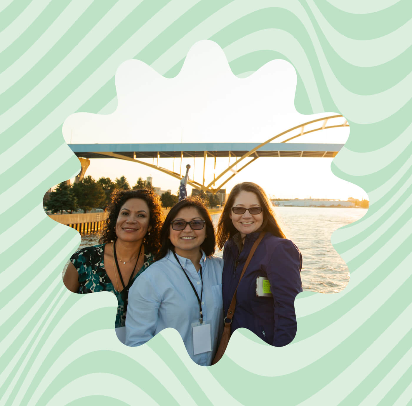 Group shot by bridge